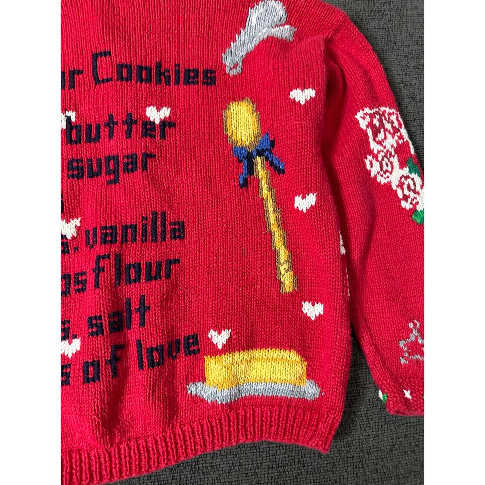 Rare Vintage Eagle's Eye Sugar Cookies Recipe Cardigan Sweater L Hand Knit - Picture 14 of 15